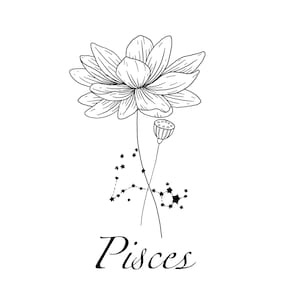 Pisces Constellation Tattoo| Water Lily Flower Tattoo Design