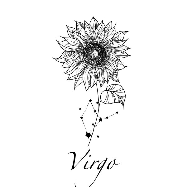 Tatouage de la constellation de la Vierge| Conception de tatouage de fleur de tournesol