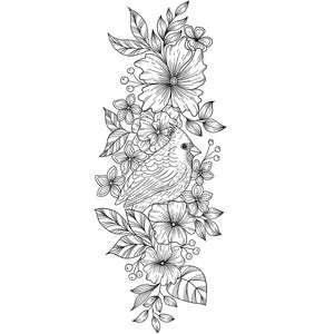Vogel met geboortebloemen tattoo-ontwerp