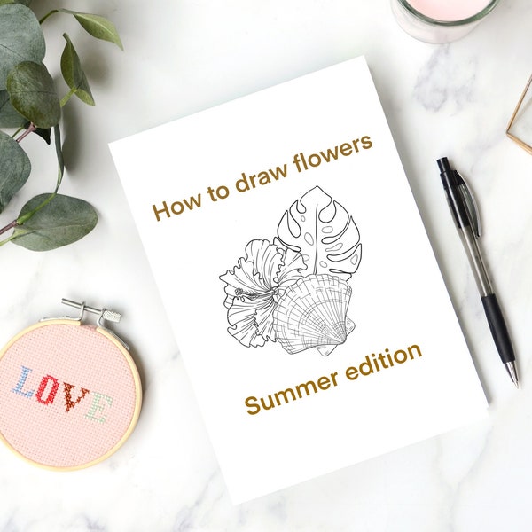 How to Draw Summer Flowers, Printable Worksheets, Flowers for Bullet Journal, Flowers with Shading, Realistic Florals