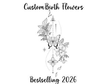 Custom Birth Flowers Tattoo Design with Geometric Background Symmetrical Tattoo Stencil