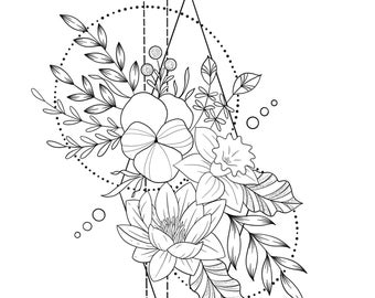 Custom Geometric Birth Flower Tattoo design, floral tattoo design, birth flower tattoo, Geometric Design, Zodiac tattoo, Symmetrical Tattoo