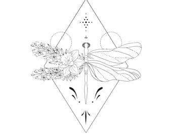 Dragonfly Tattoo Design | Geometric Line Art (Digital Download)