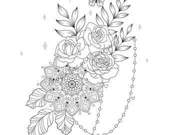 Roses mandala tattoo design instant download butterfly