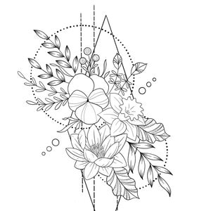 Custom Geometric Birth Flower Tattoo design, floral tattoo design, birth flower tattoo, Geometric Design, Zodiac tattoo, Symmetrical Tattoo