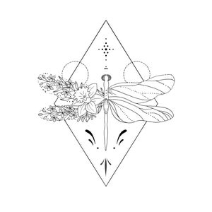 Dragonfly Birth Flowers Tattoo Design/Geometric Birth Months Flower Tattoo Design, Flowers Line Art Print, Birth Logo Design Custom