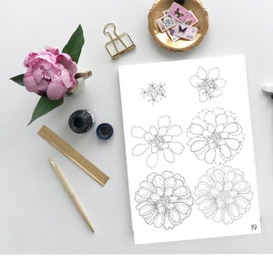 How to Draw Flowers Volume 2, Printable Worksheets, Flowers for Bullet Journal, Flowers with Shading, Realistic Florals
