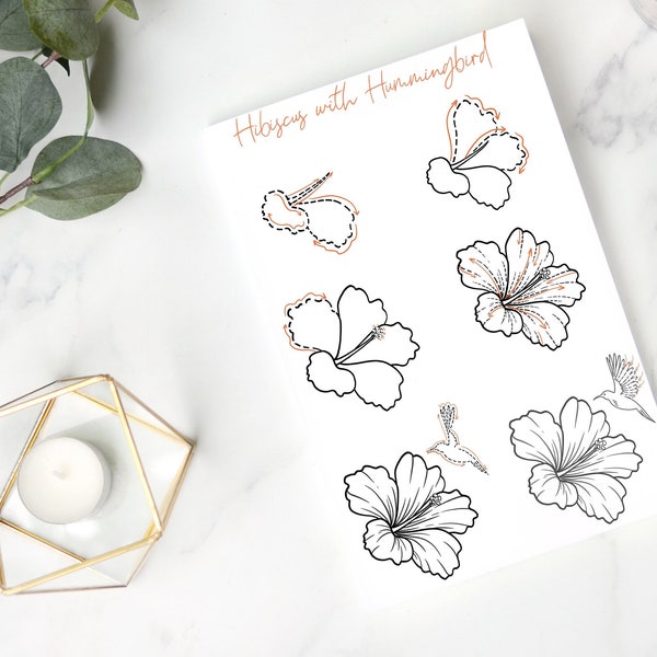 10 Popular Flowers with cute creatures, Printable Worksheets, Flowers for Bullet Journal, Flowers with Shading, Realistic Florals