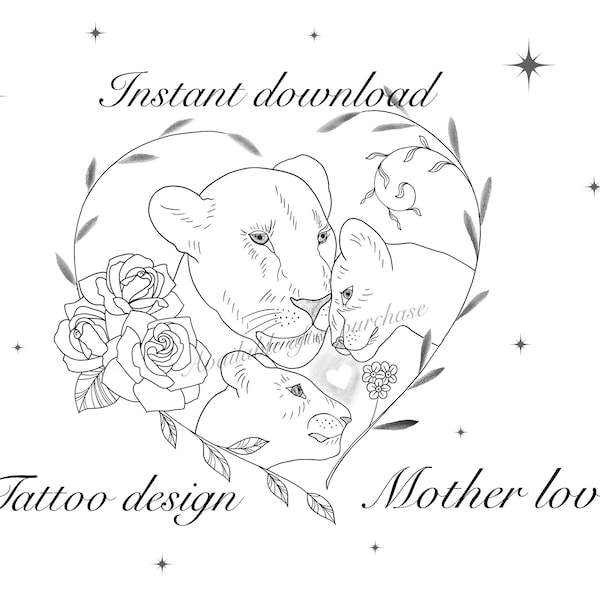 Mother Love Tattoo design / Lionne avec les enfants / Tatouage de maman / Idée de tatouage de mère