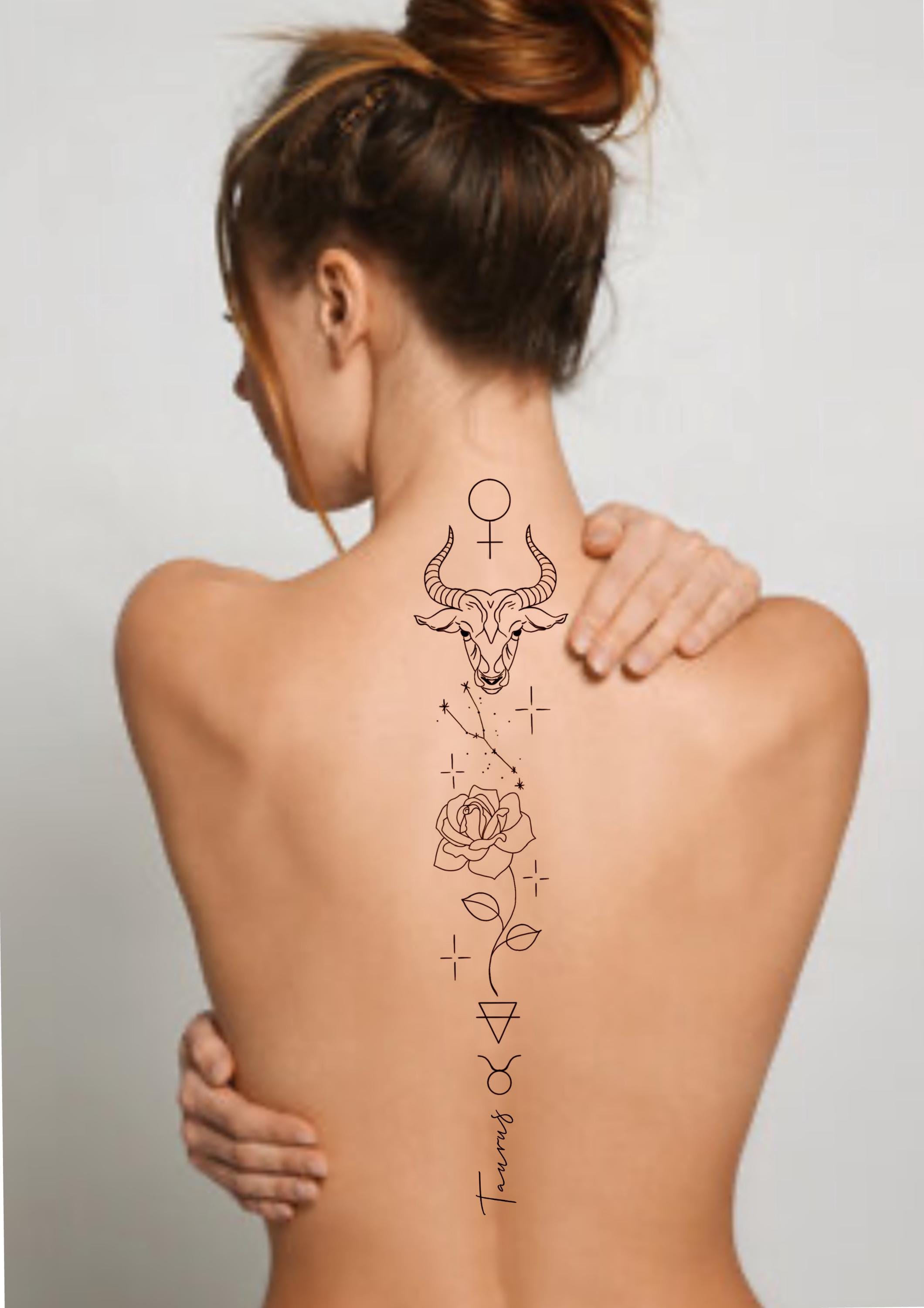 Taurus Zodiac Elements Tattoo Design/ Rose Flower Constellation Fine Line  Art Symbols - Etsy Israel, image size:2120x3000