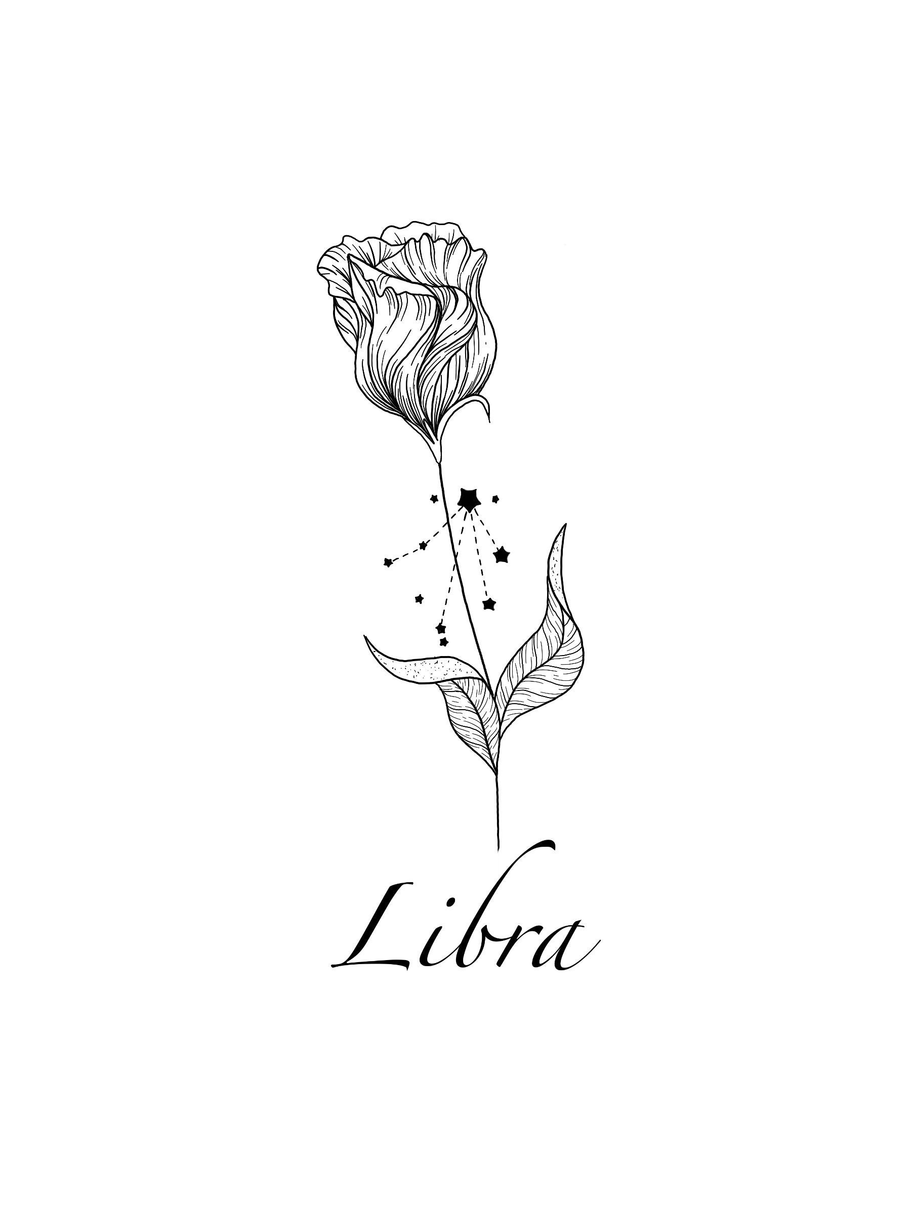 Libra Constellation Tattoo Eustoma Flower Tattoo Design - Etsy Canada