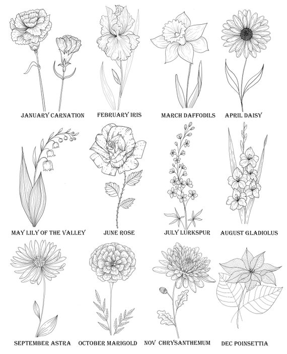 Birth Flowers Kids Names Custom Tattoo Design Floral Tattoo Etsy Birth Flowers Kids Names Custom Tattoo Design Floral Tattoo Etsy