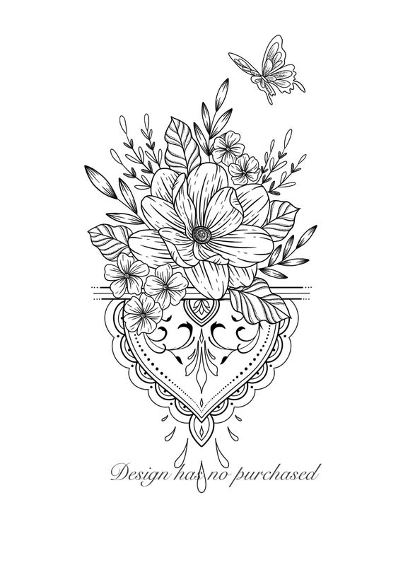 Descarga instantánea Tatuaje de flores / Dibujo de mariposa de de guias de flores Descarga instantánea Tatuaje de flores / Dibujo de mariposa de