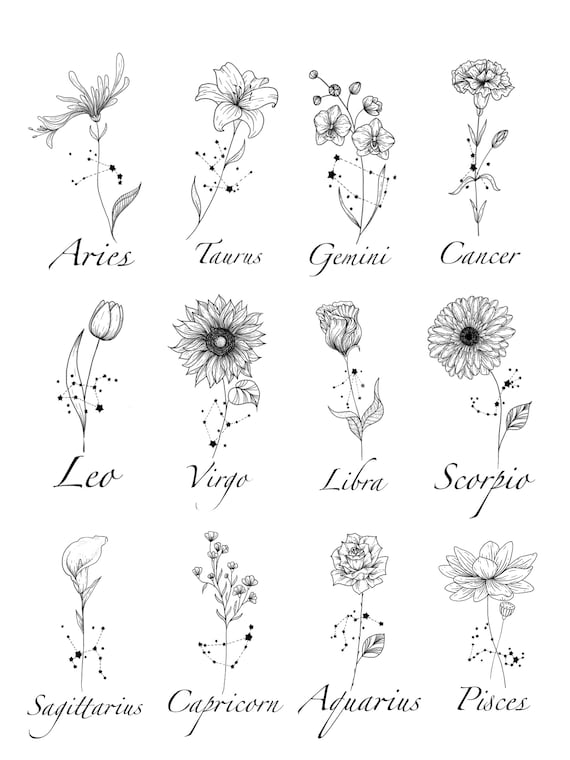 Zodiac Flower Plus Сonstellation SVG Files Commercial Etsy UK