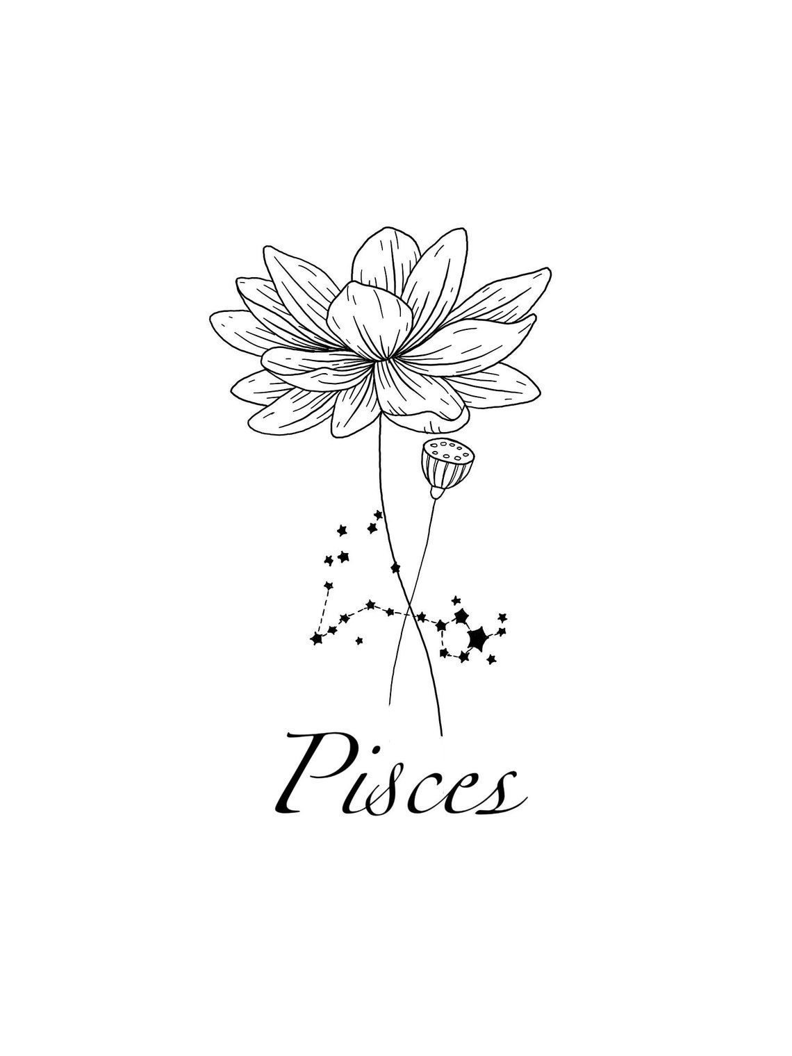 Pisces Constellation Tattoo Water Lily Flower Tattoo Design - Etsy