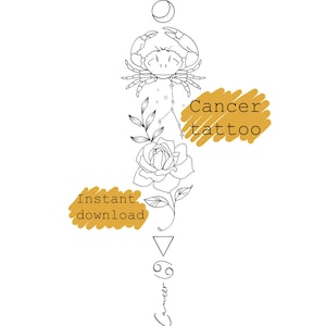 Cancer elements Tattoo Design/ symbol tattoo/ Rose Flower with Constellation Tattoo Design