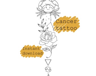 Cancer elements Tattoo Design/ symbol tattoo/ Rose Flower with Constellation Tattoo Design