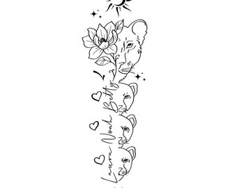 Custom Tattoo Design/Mother and Children with names/ Lioness Mother Love