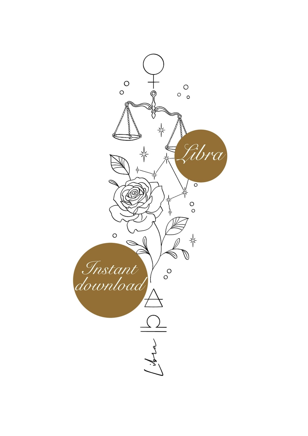 Libra Elements Tattoo Design/ Symbol Glyph Tattoo/rose Flower