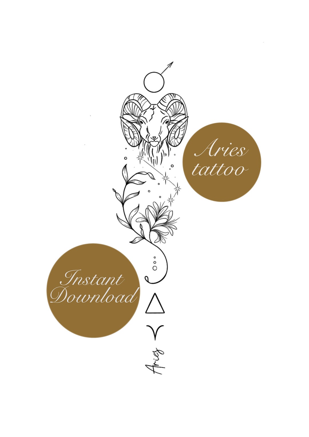 Aries Elements Tattoo Design/ Symbol Tattoo/ Honeysuckle Flower  Constellation Tattoo Design - Etsy, image size:1080x1528