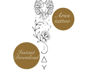 Aries elements Tattoo Design/ symbol tattoo/ Honeysuckle Flower Constellation Tattoo Design