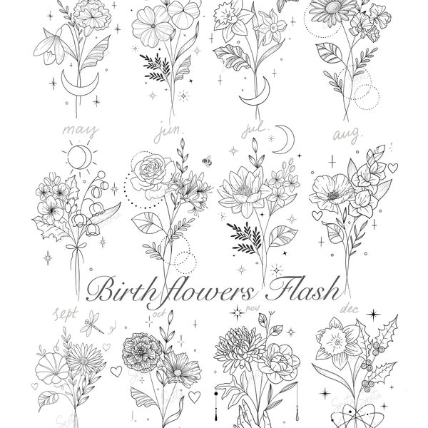 12 Geburt Blumen Tattoo Design / kommerzielle Lizenz