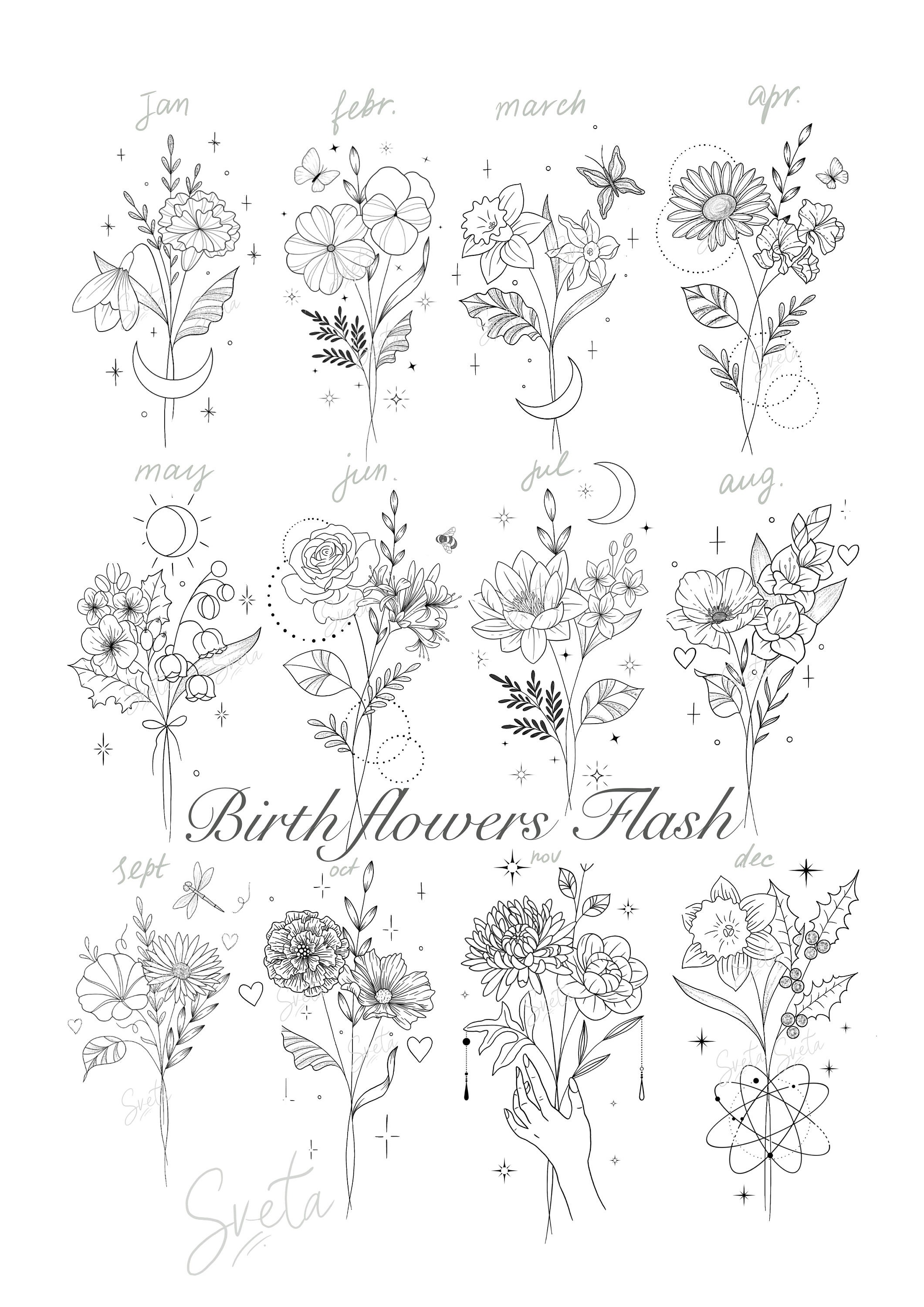 Unique Birth Flower Tattoo Design January February March April May June July August September October November December