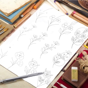 30 Rabiscos de flores, planilhas para impressão, flores para bullet journal, rabiscos de flores, rabiscos florais