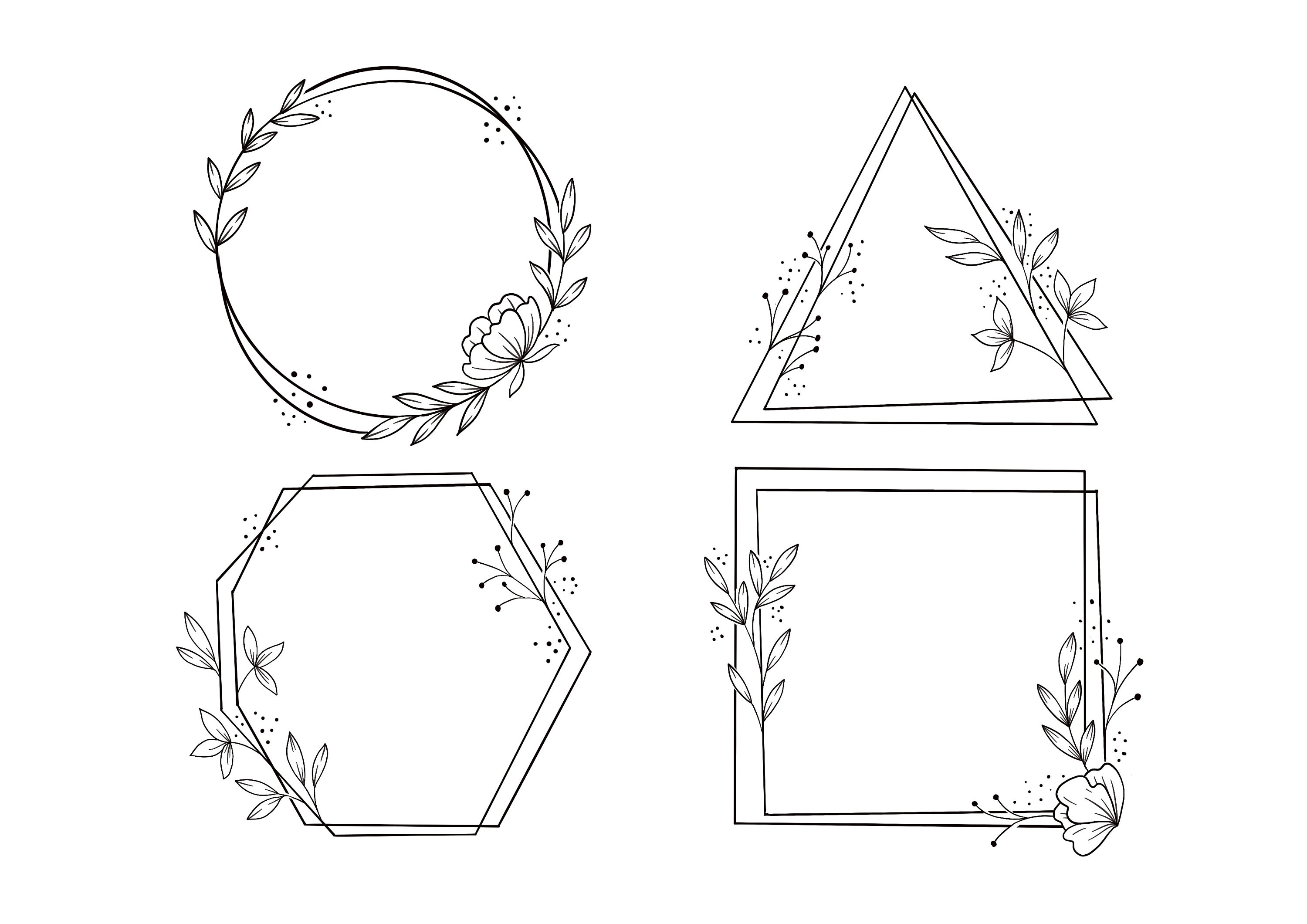 4 Floral Frames/ Printable Worksheets - Etsy