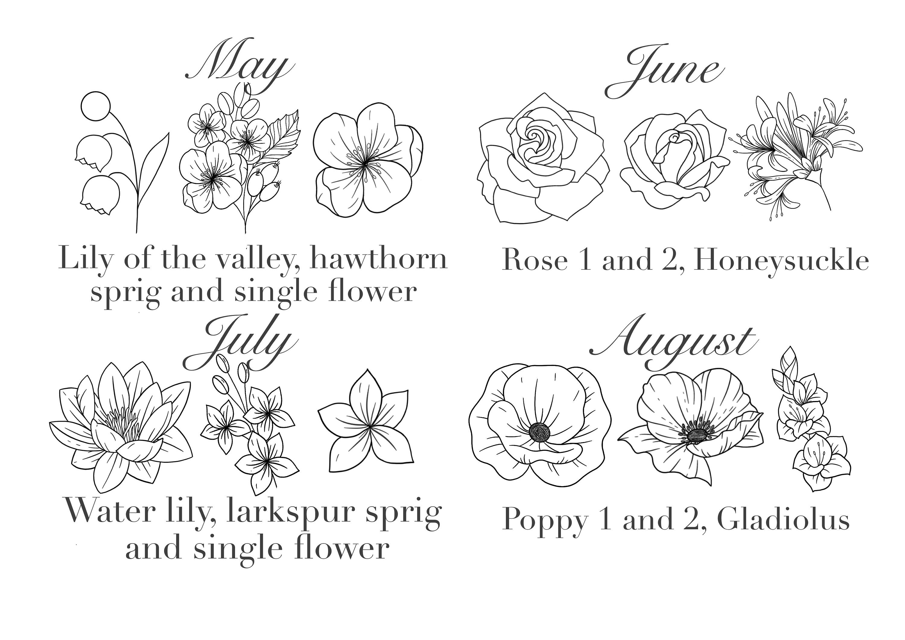 Custom Flowers With Name Drawing Birth Flower Art One Line Etsy