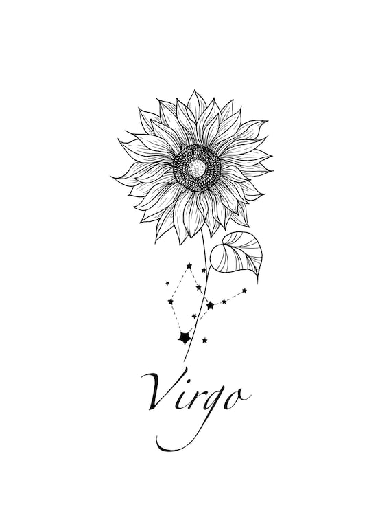 Virgo Constellation Tattoo Sunflower Flower Tattoo Design | Etsy