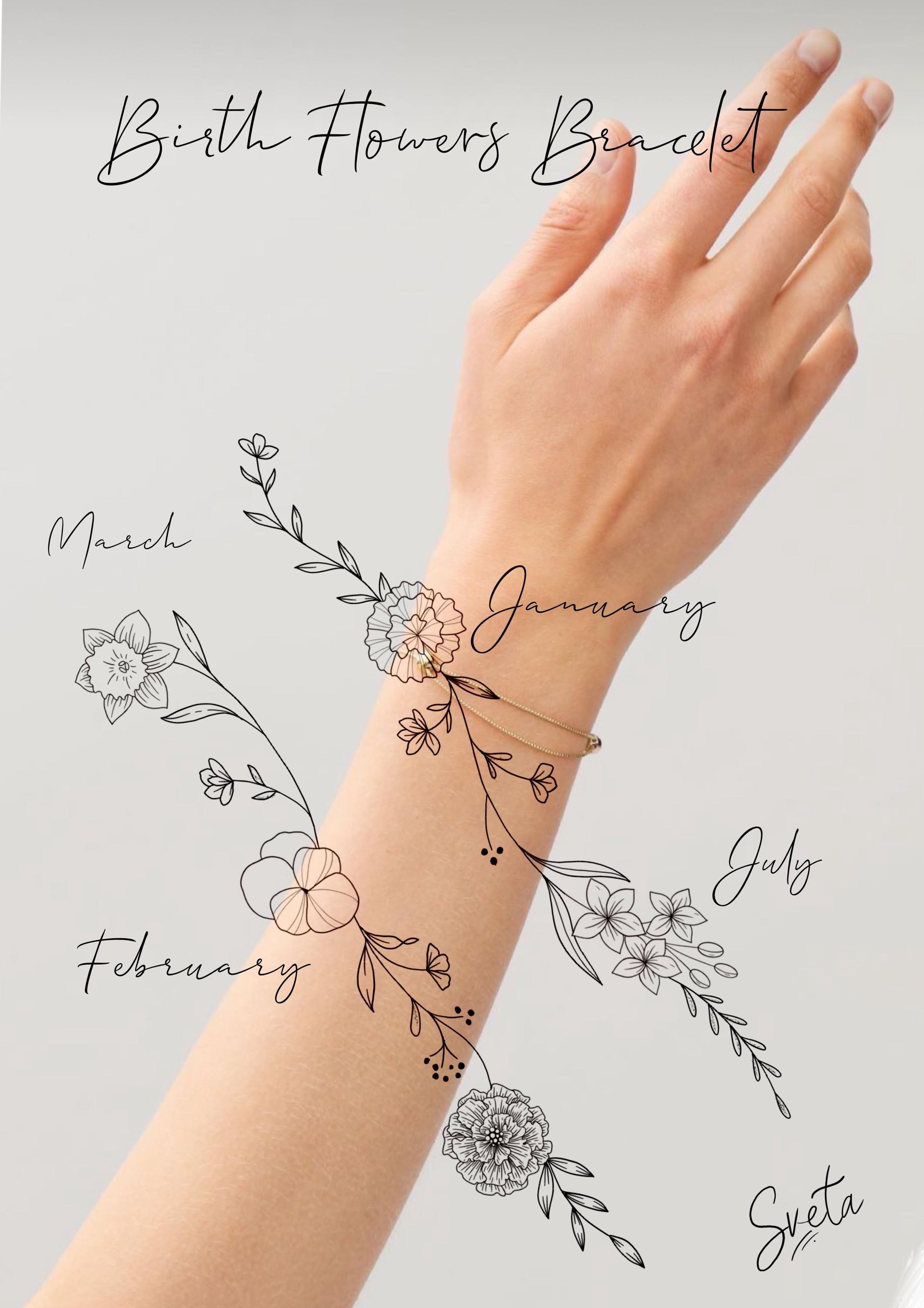 Fine Line Flower Bracelet Tattoo Ideas
