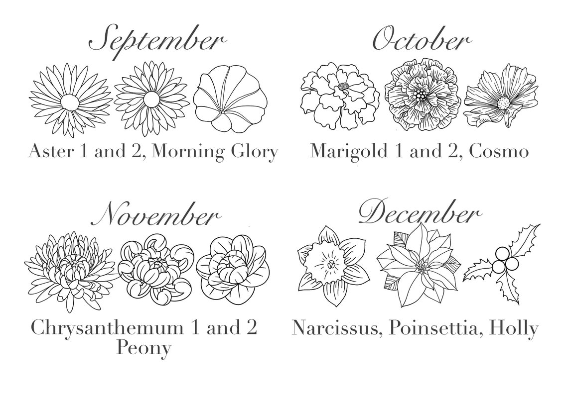 Custom Flowers With Name Drawing Birth Flower Art One Line Etsy