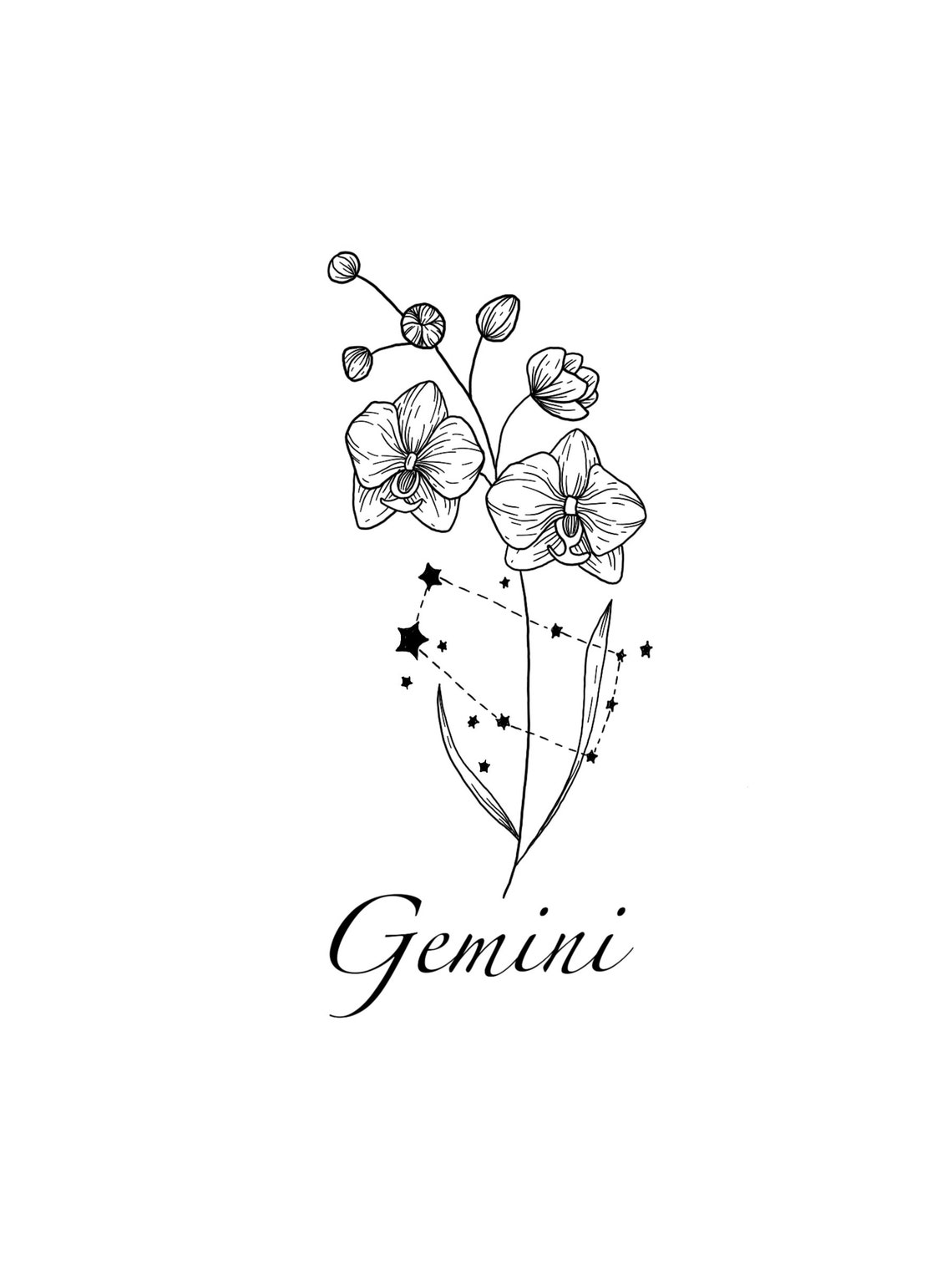 Gemini Constellation Tattoo Flower Tattoo Design - Etsy