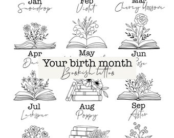 Bookish and Birth Flower Tattoo Design