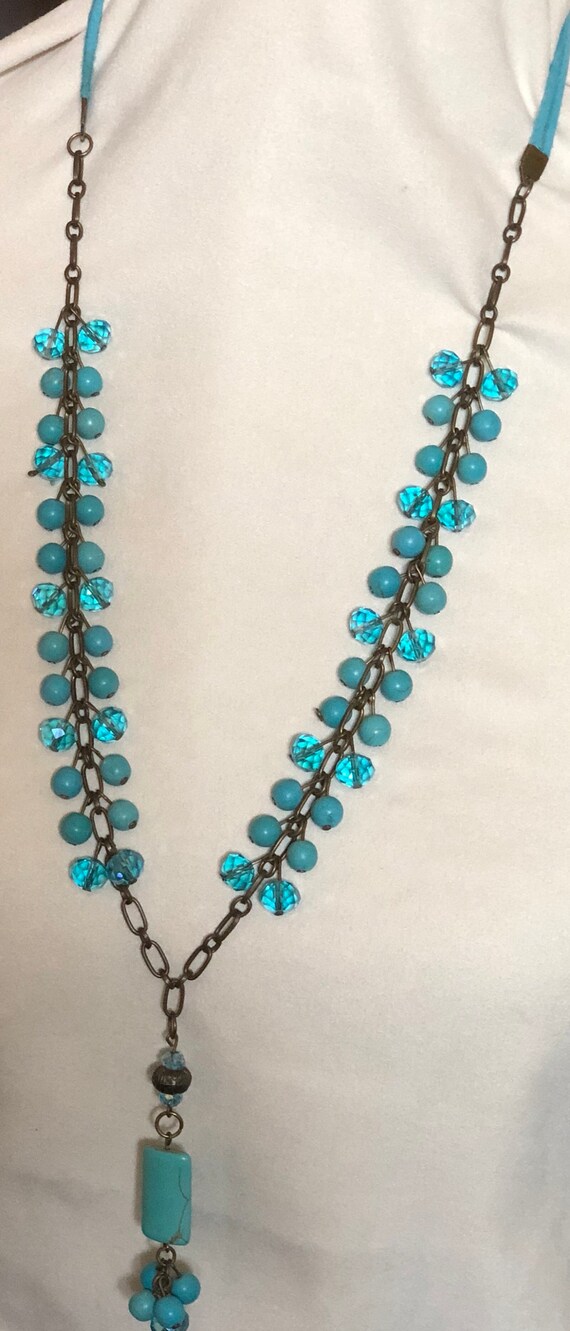 One of a kind, Lariat turquoise and crystal neckl… - image 1