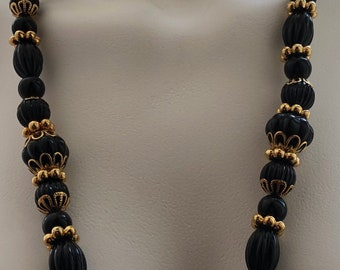 Trifari schwarz und gold Perlen Halskette