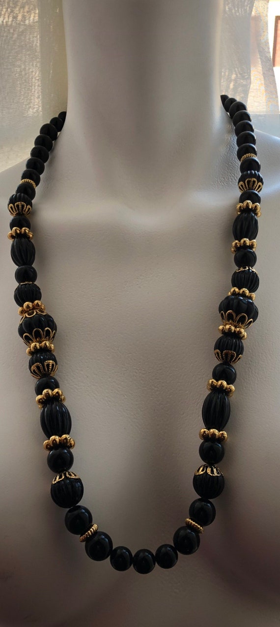 Trifari black and gold beaded necklace - image 1