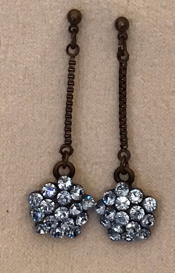 Pierced Antique Look Blue Crystal Drop Diamante Earrings for Pierced Ears A303E 