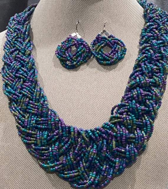 Woven Seed Bead necklace and earrings - image 2