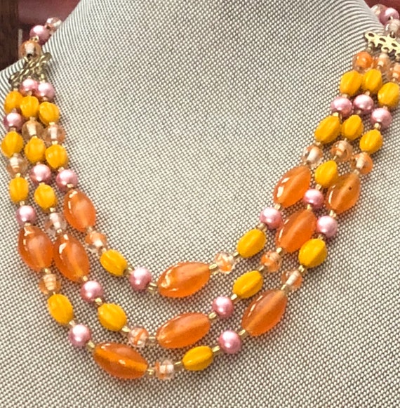 Multi strand glass and pearl bead necklace
