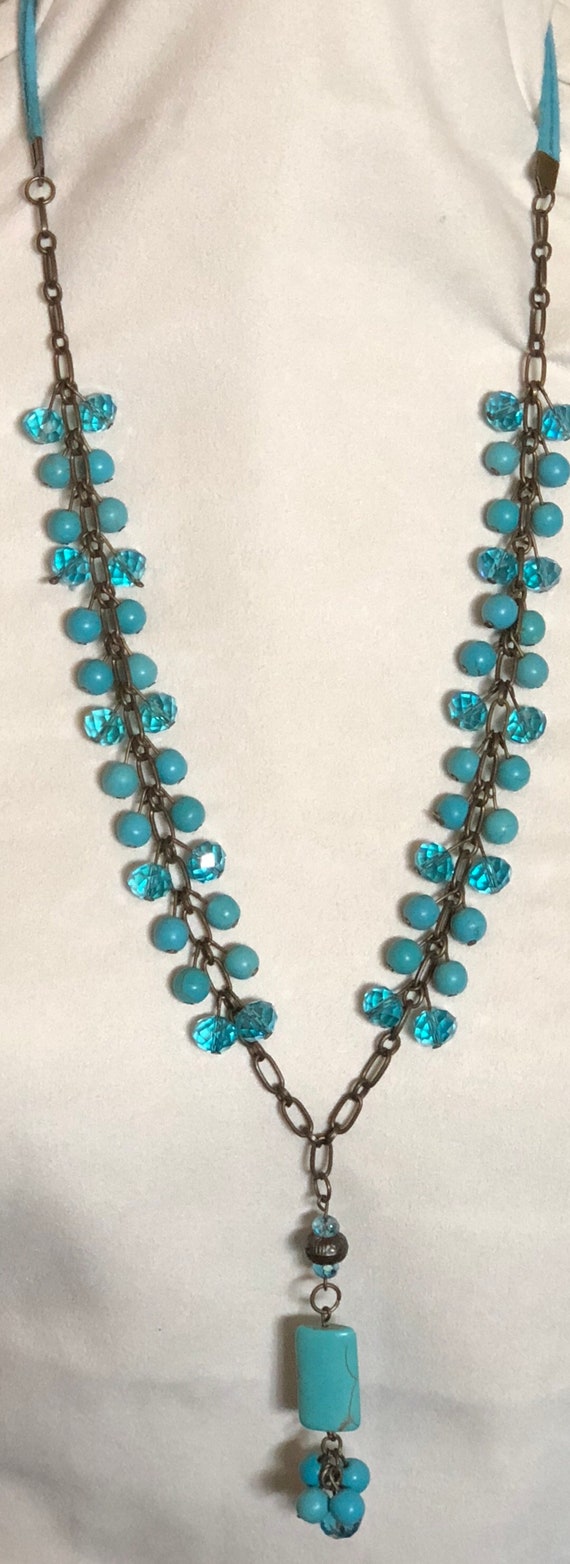 One of a kind, Lariat turquoise and crystal neckl… - image 3