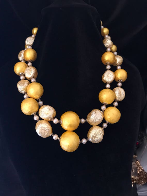Japan beaded multi strand yellow necklace