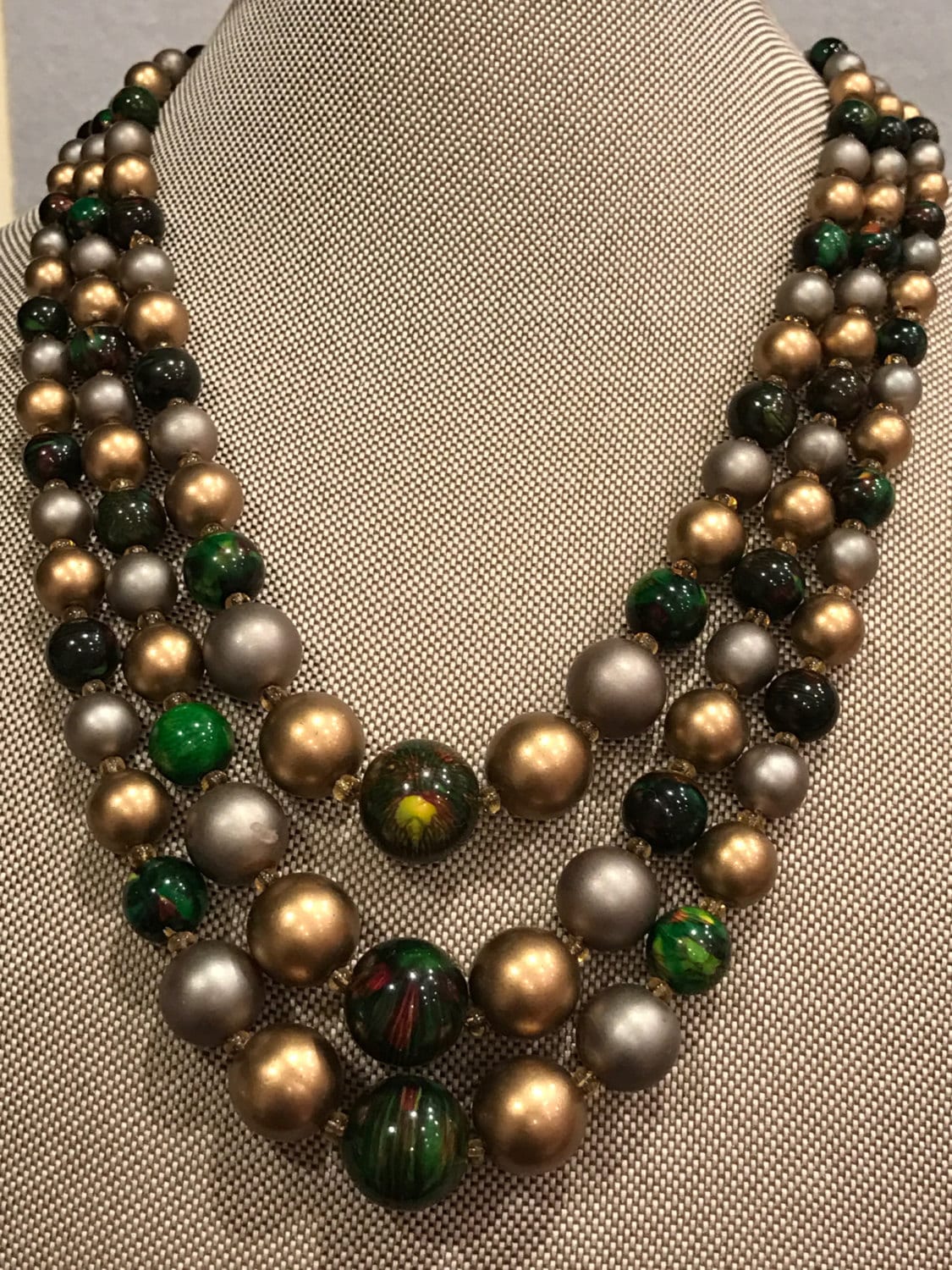 Vintage Three Strand Necklace Etsy