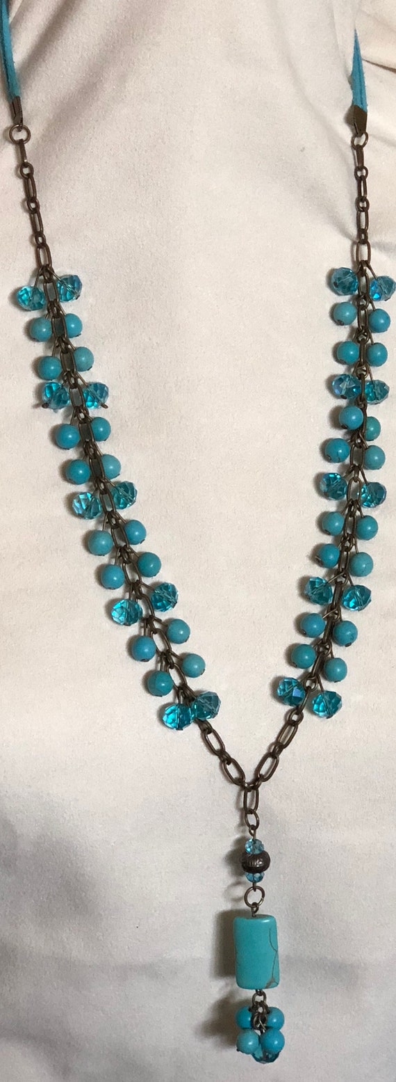 One of a kind, Lariat turquoise and crystal neckl… - image 2