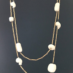 Vintage milk glass and bar chain multi strand necklace