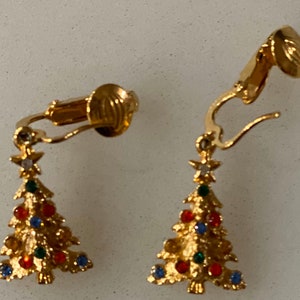 Art Christmas tree clip earrings