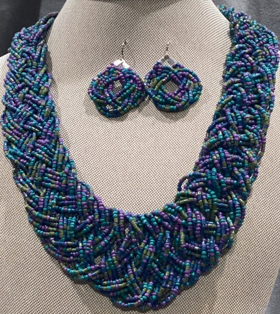 Woven Seed Bead necklace and earrings - image 3