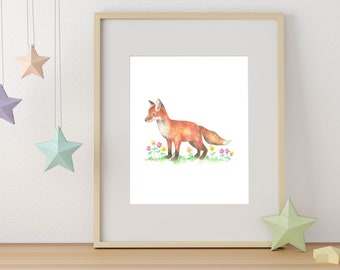 Watercolour Fox Print | Nursery Artwork | Nursery Decor | Woodland Nursery | Nursery Illustration