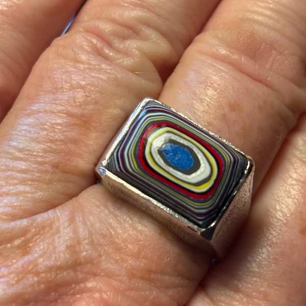 Fordite/Detroit Agate Sterling Silver Signet Ring: Size 8  Get some Motor City!